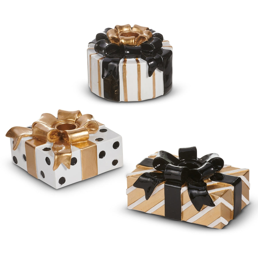 5" Black and Gold Present Candle Holders
