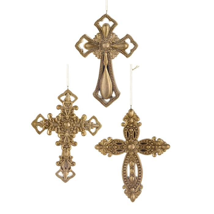 7" Gold Cross Ornaments