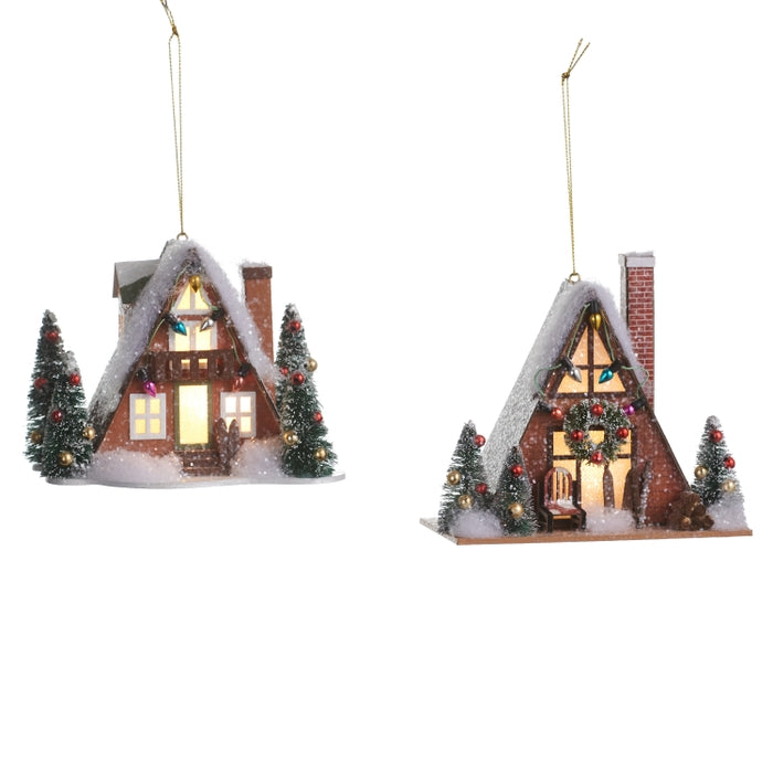 5" Ski Lodge Lighted Ornament