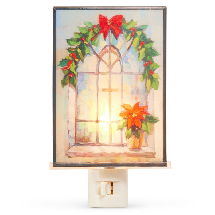 6" Stained Glass Poinsettia Night Light