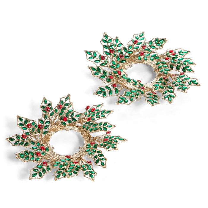 11" Jewel Holly and Berry Mini-Wreath Candle Rings