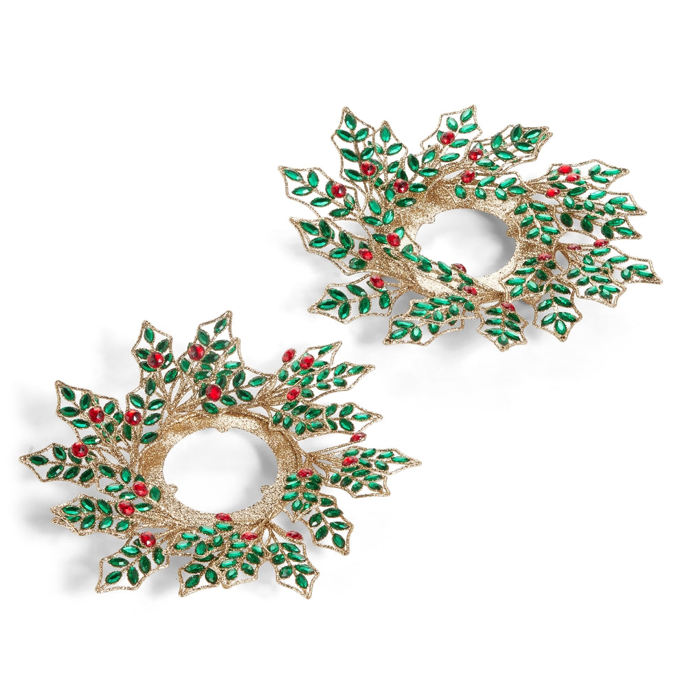 11" Jewel Holly and Berry Mini-Wreath Candle Rings