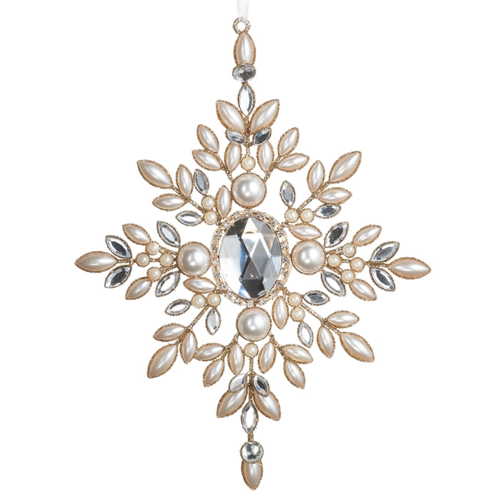 9" Jewel and Pearl Snowflake Ornament