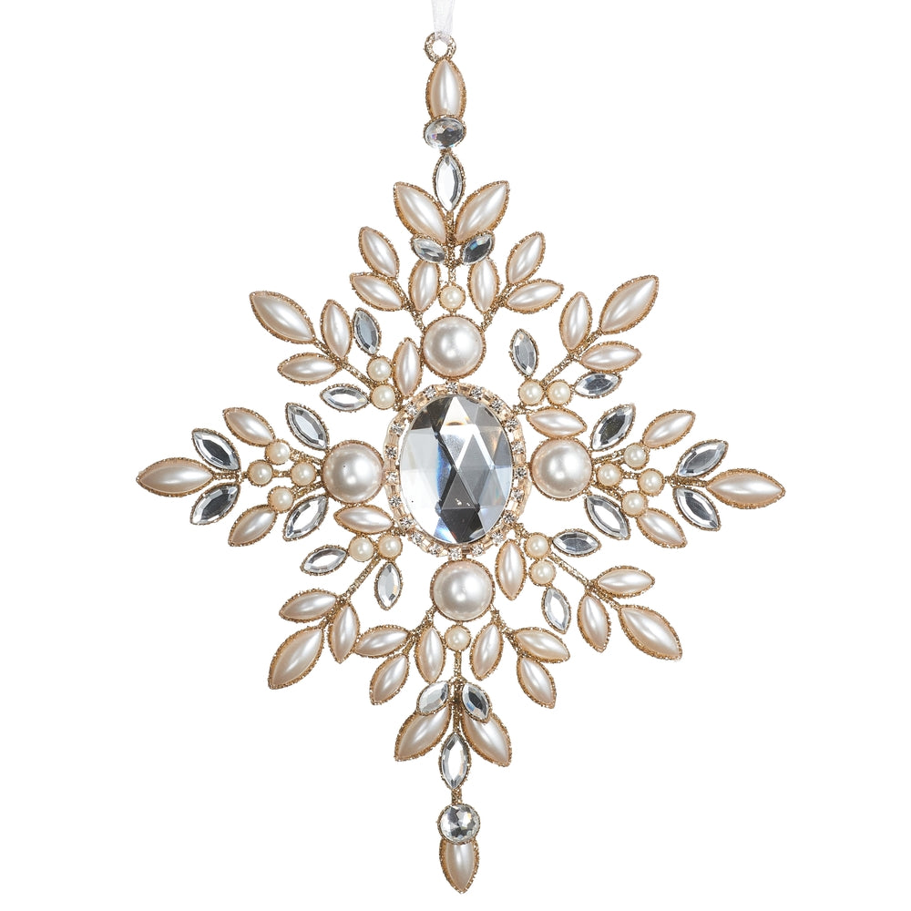 9" Jewel and Pearl Snowflake Ornament
