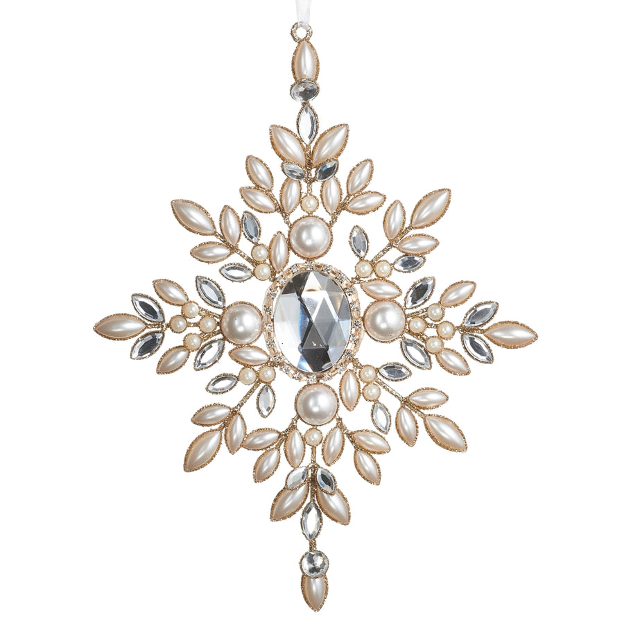 9" Jewel and Pearl Snowflake Ornament