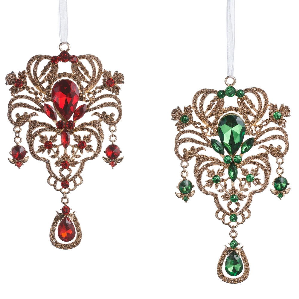 5.5" Red and Green Brooch Drop Ornament