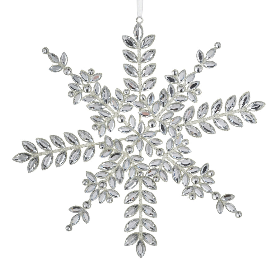11" Clear and White Glitter Snowflake Ornament