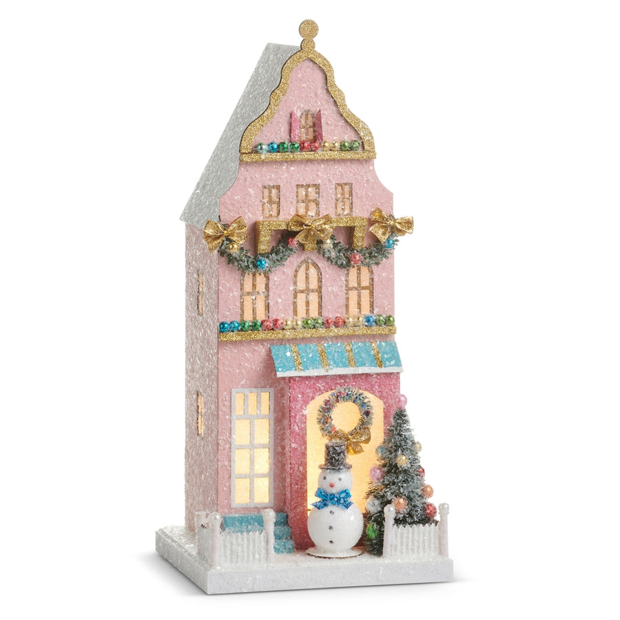 15" Pink Lighted Paper House