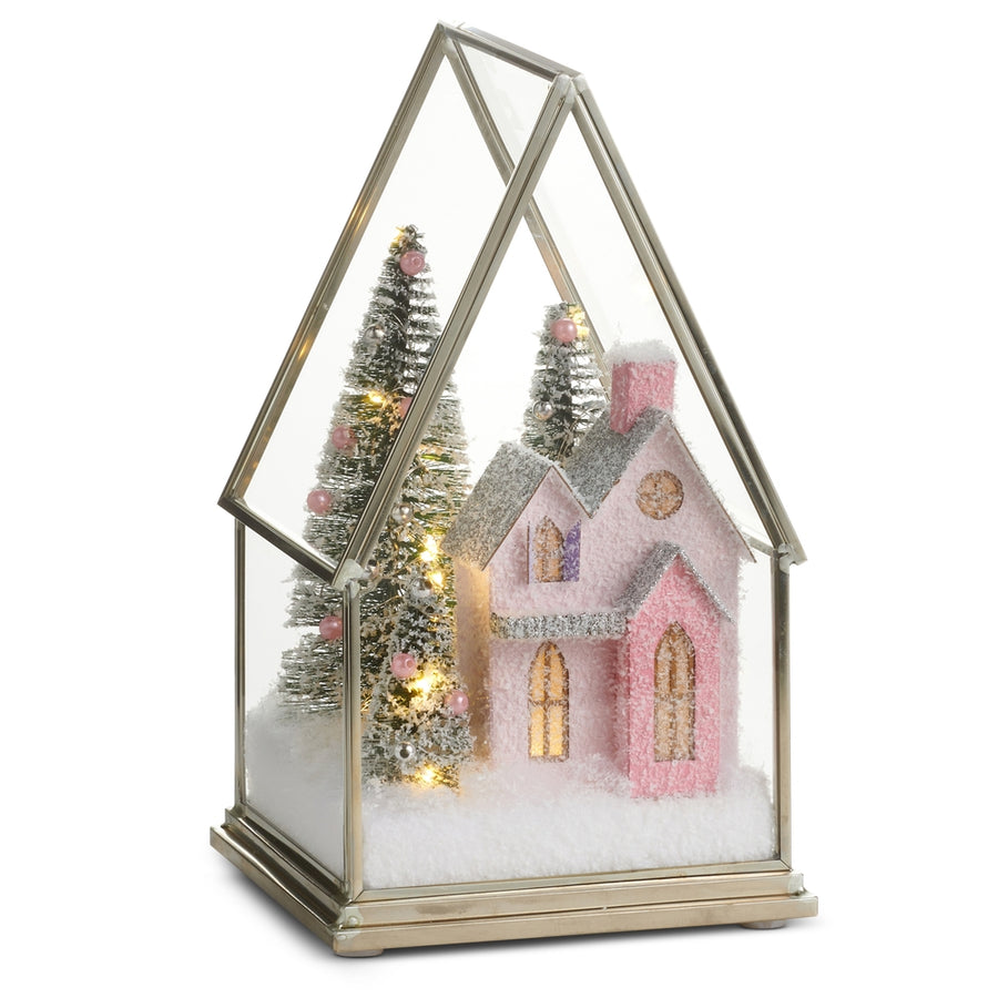 8.5" Lighted Pink House Terrarium