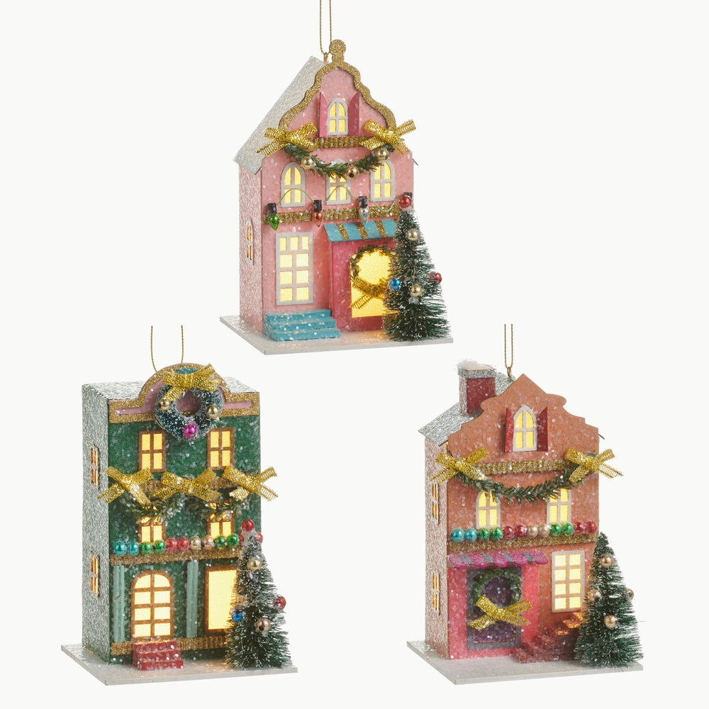 5.5" Lighted Paper Multicolored House Ornament