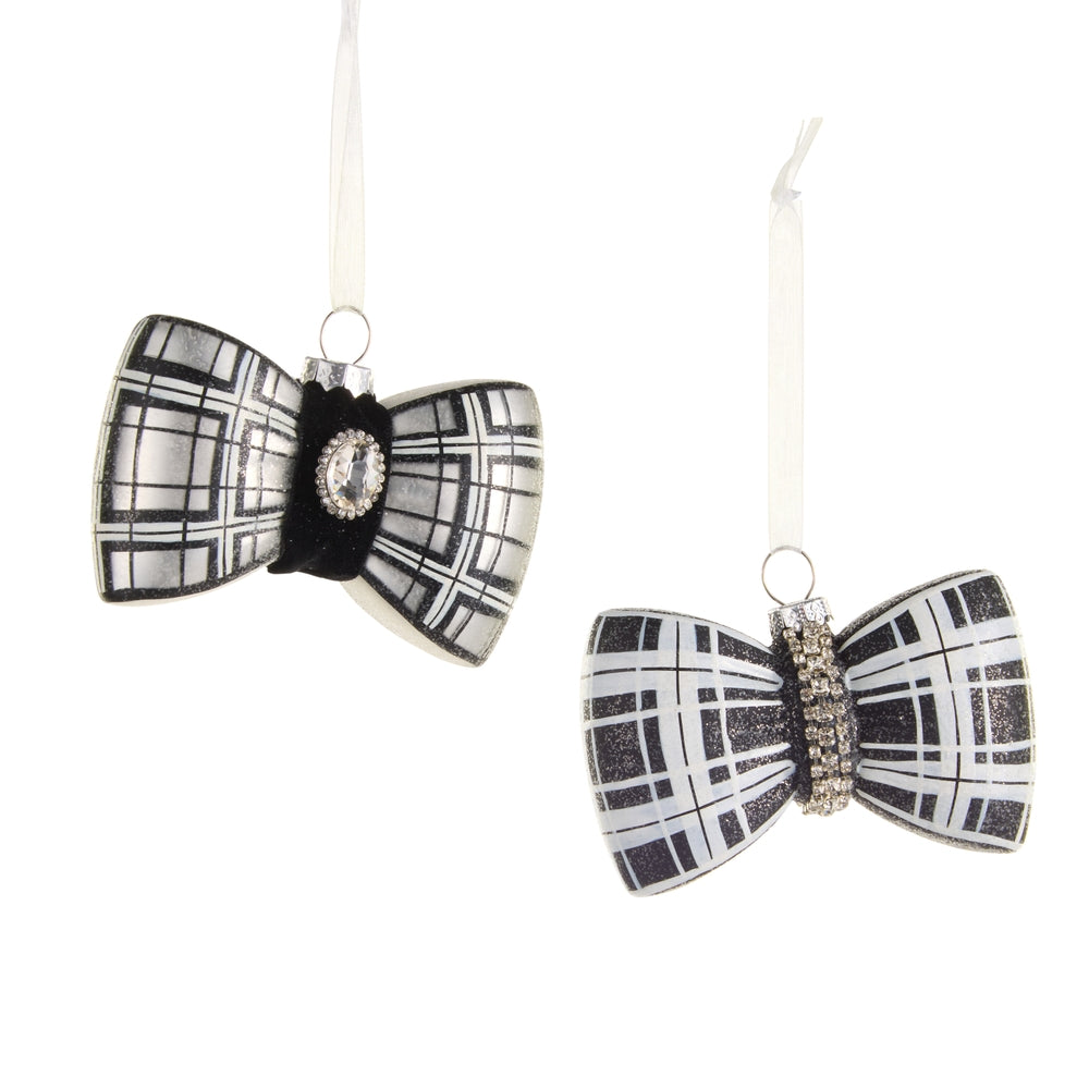 3.5" Black and White Plaid Bowtie Ornament