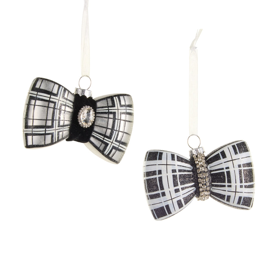 3.5" Black and White Plaid Bowtie Ornament