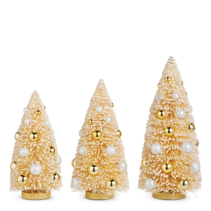Gold Bottle Brush Trees Set of 3 - 13 Inch Sisal Agave