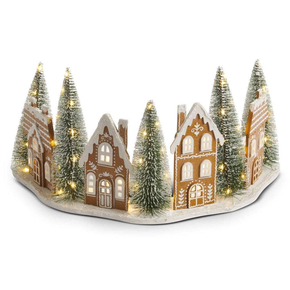 20" Lighted Gingerbread Village Half Tree Collar