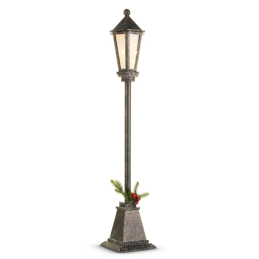 36" Lighted Black Distressed Lamppost