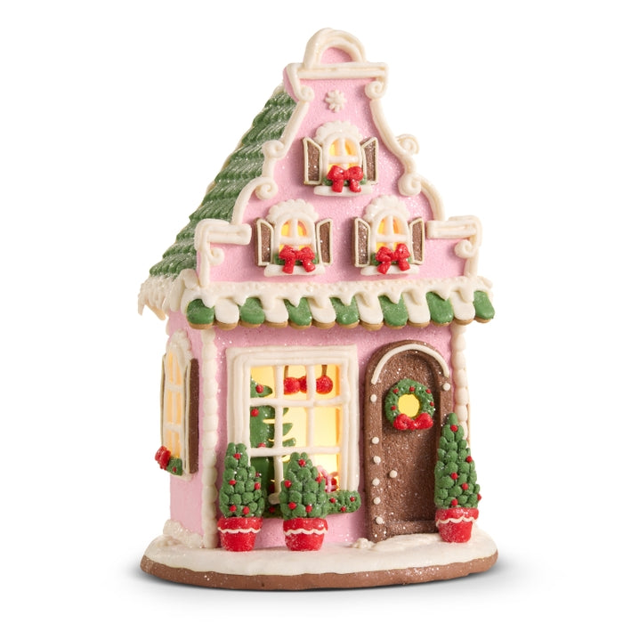 Lighted Gingerbread Victorian House 12 Inch Pink