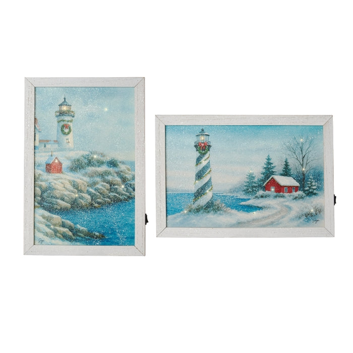 14" Lighthouse Christmas Lit Print