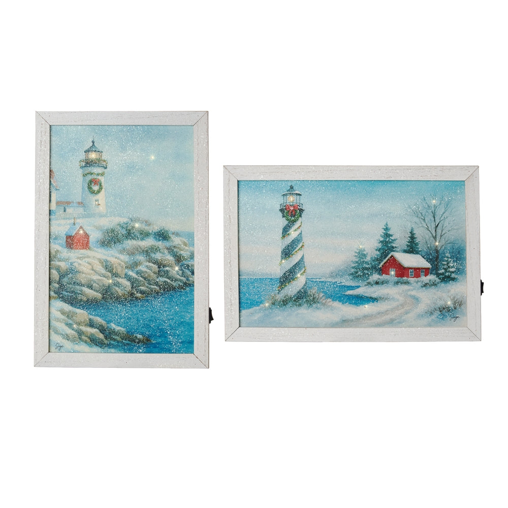 14" Lighthouse Christmas Lit Print