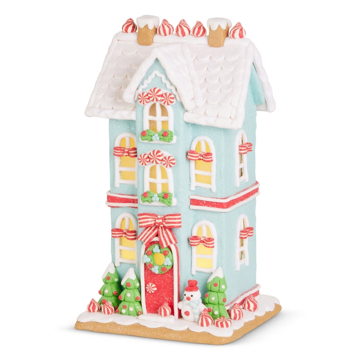 13" Blue Snowman Gingerbread House