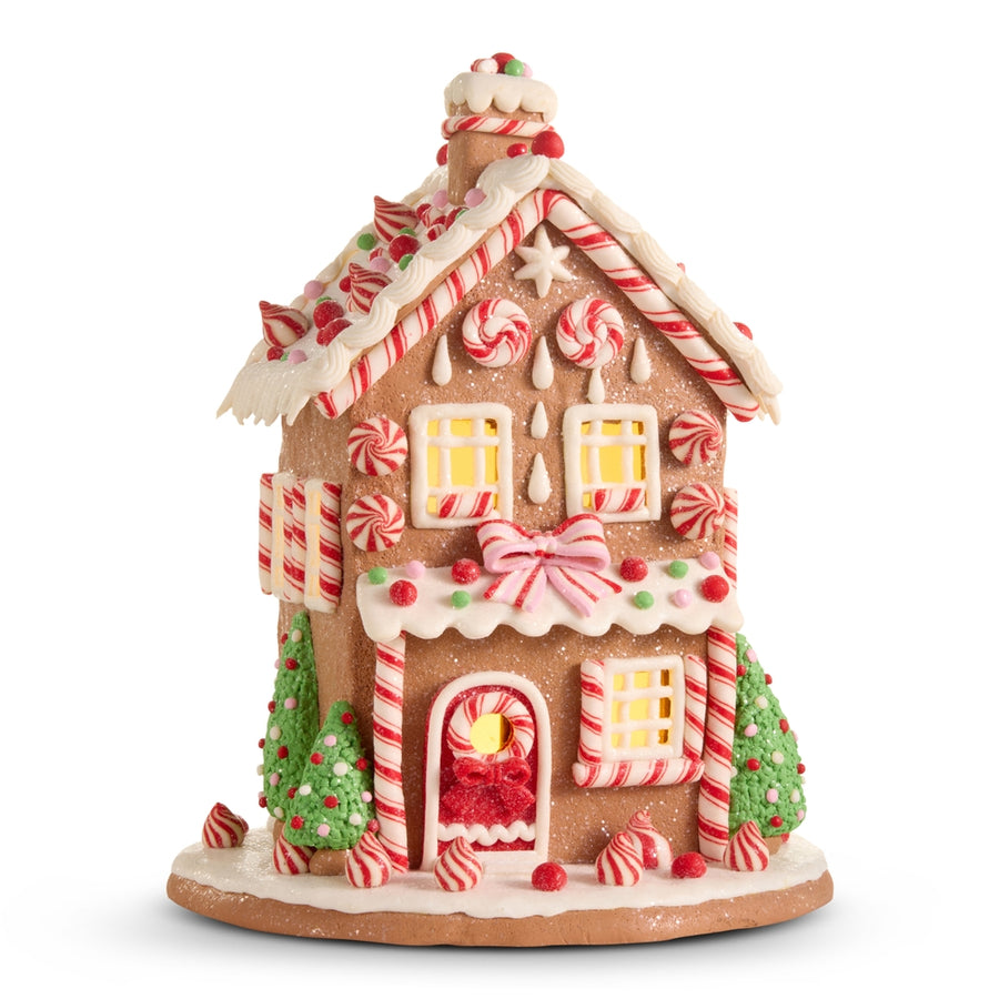 12.5" Pink Peppermint Lighted Gingerbread House