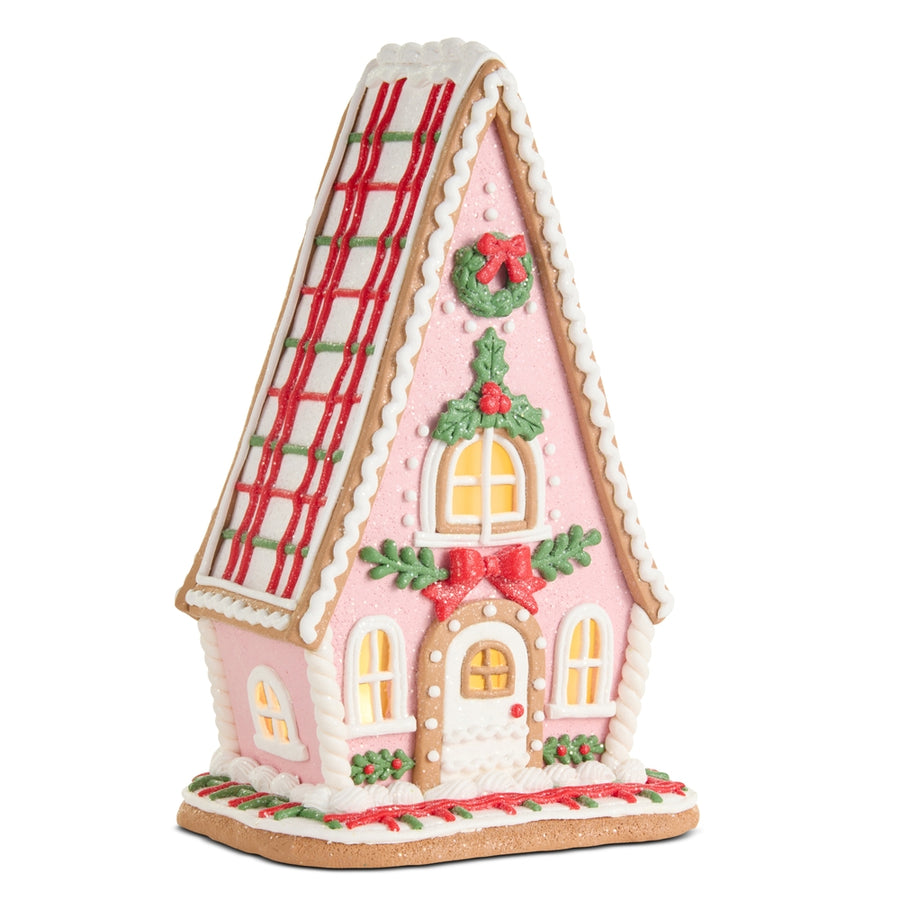 13" Pink Lighted Gingerbread House