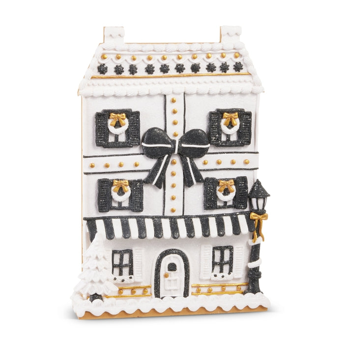 15" Black and White Bow Gingerbread Flat House