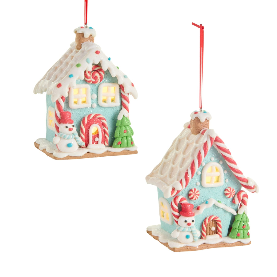 4.75" Lighted Blue and Red Mini Gingerbread House Ornaments
