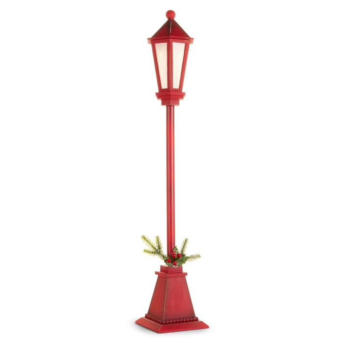 36" Lighted Red Distressed Lamppost