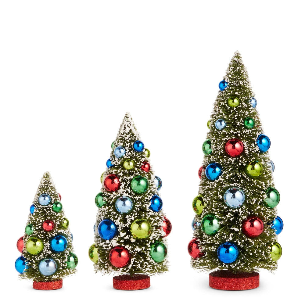 12" Multicolor Ornament Bottle Brush Trees