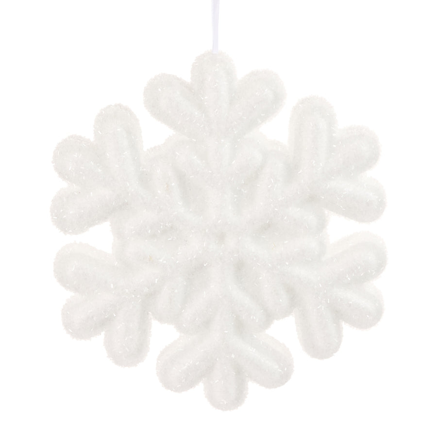 12" White Glittered Snowflake Ornament