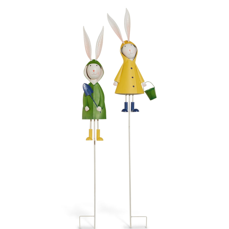 44" Rabbits in Raincoats Garden Stakes