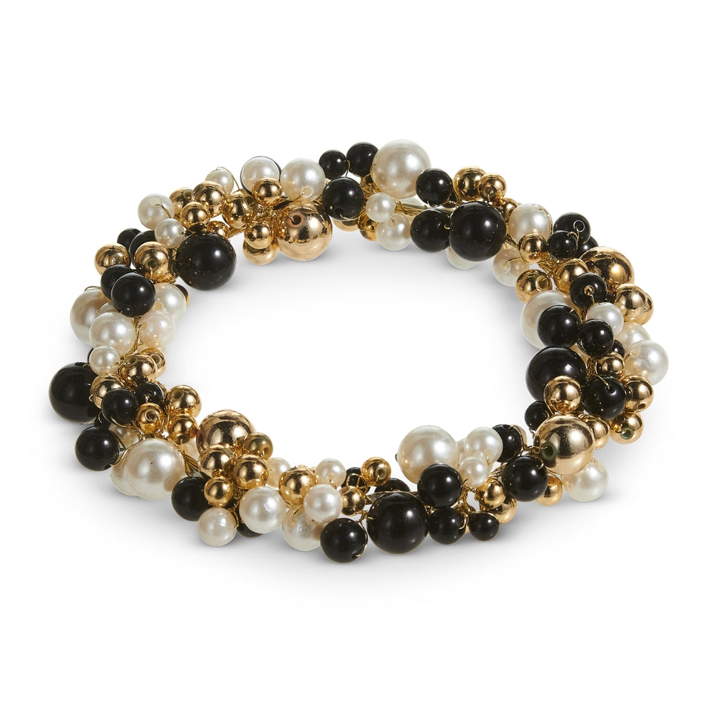 6" Black, Gold and Pearl Candle Ring