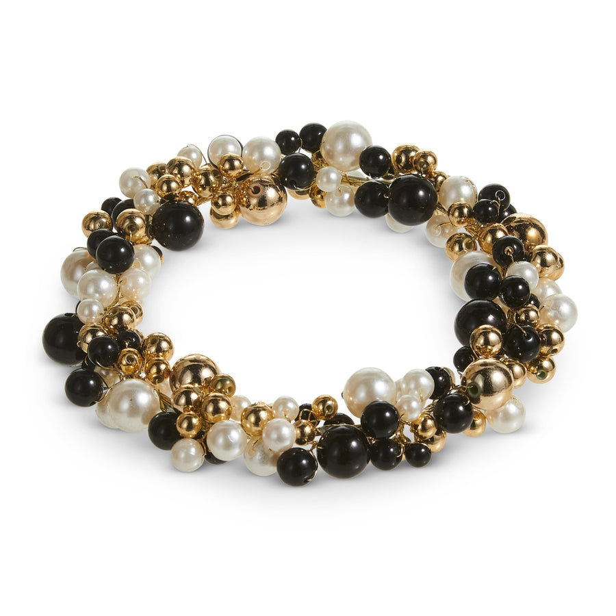 6" Black, Gold and Pearl Candle Ring
