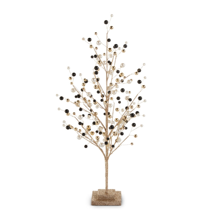 25" Black, Pearl and Gold Bead Tree