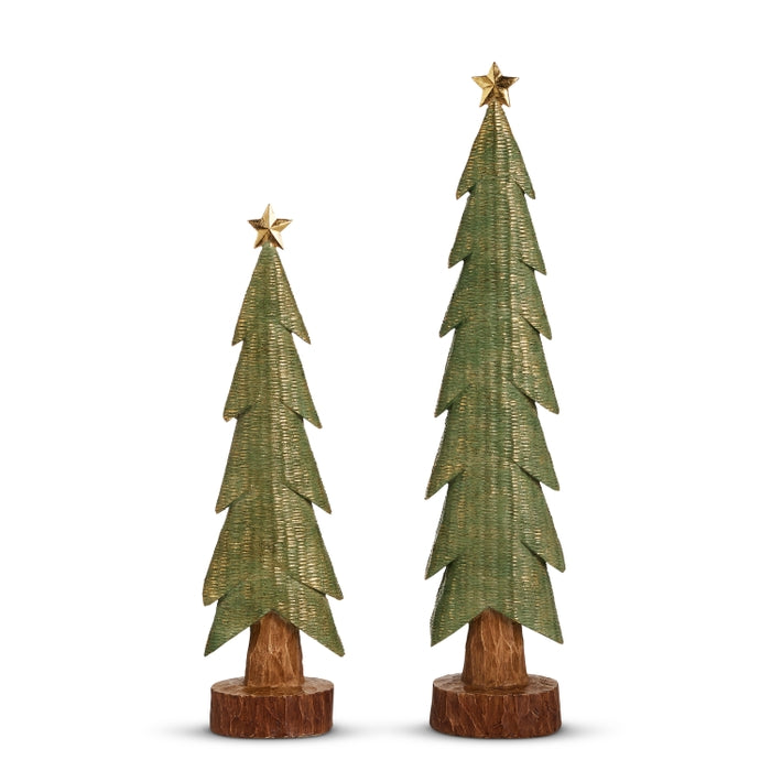 19" Green Glittered Carved Trees