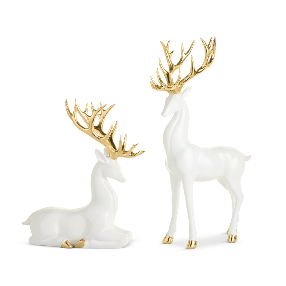 15" White Deer with Gold Antlers