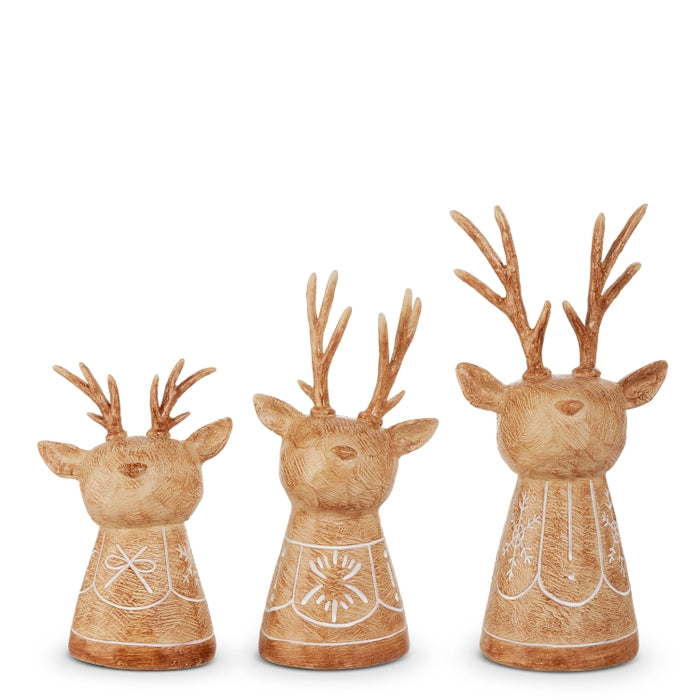 12.5" Rustic Carved Deer Busts