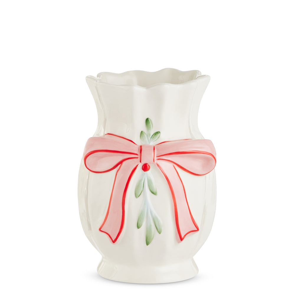 8.75" Bow and Mistletoe Vase