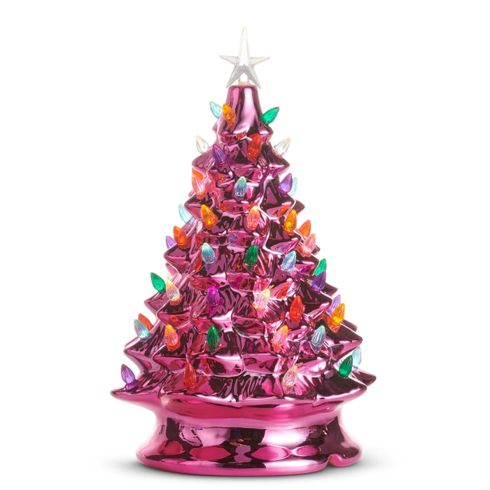 13.5" Pink Metallic Lighted Vintage Tree