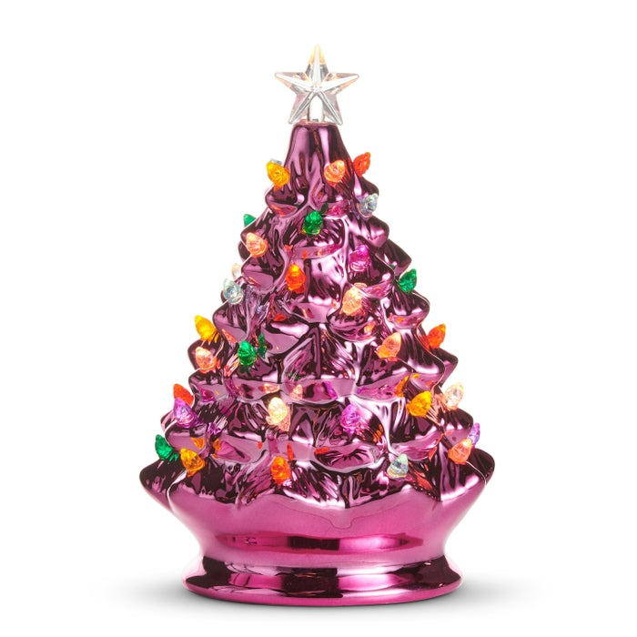 8" Pink Metallic Lighted Vintage Tree