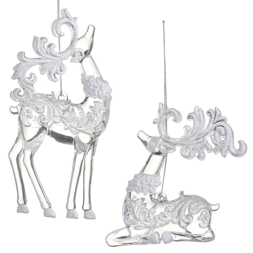 5.5" Clear and White Glitter Deer Ornament