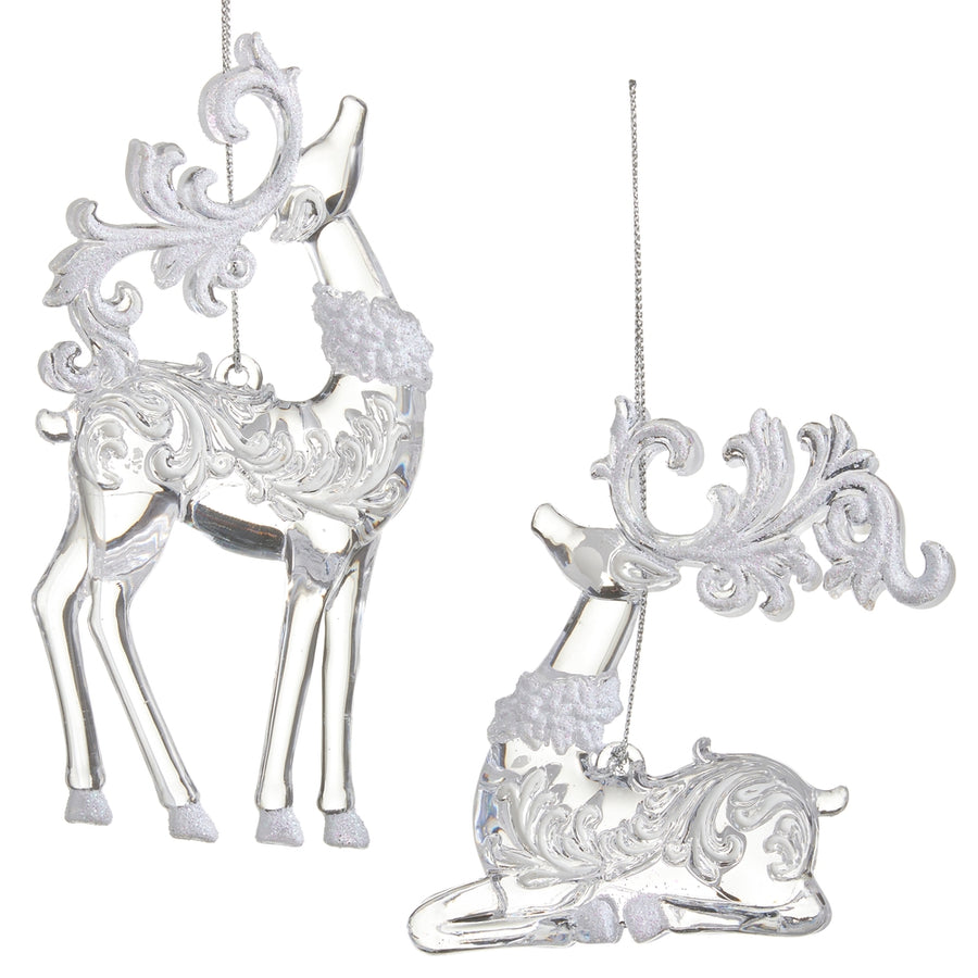 5.5" Clear and White Glitter Deer Ornament