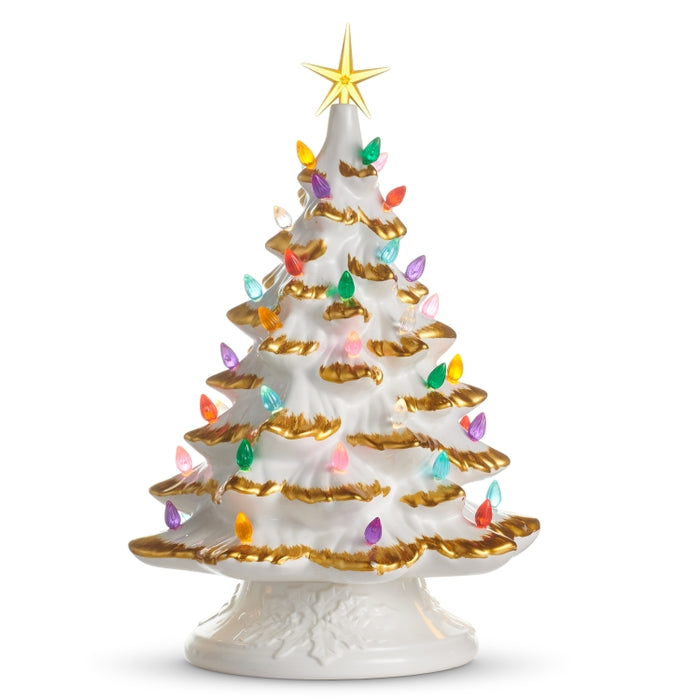 Lighted White and Gold Ceramic Tree 15 Inch