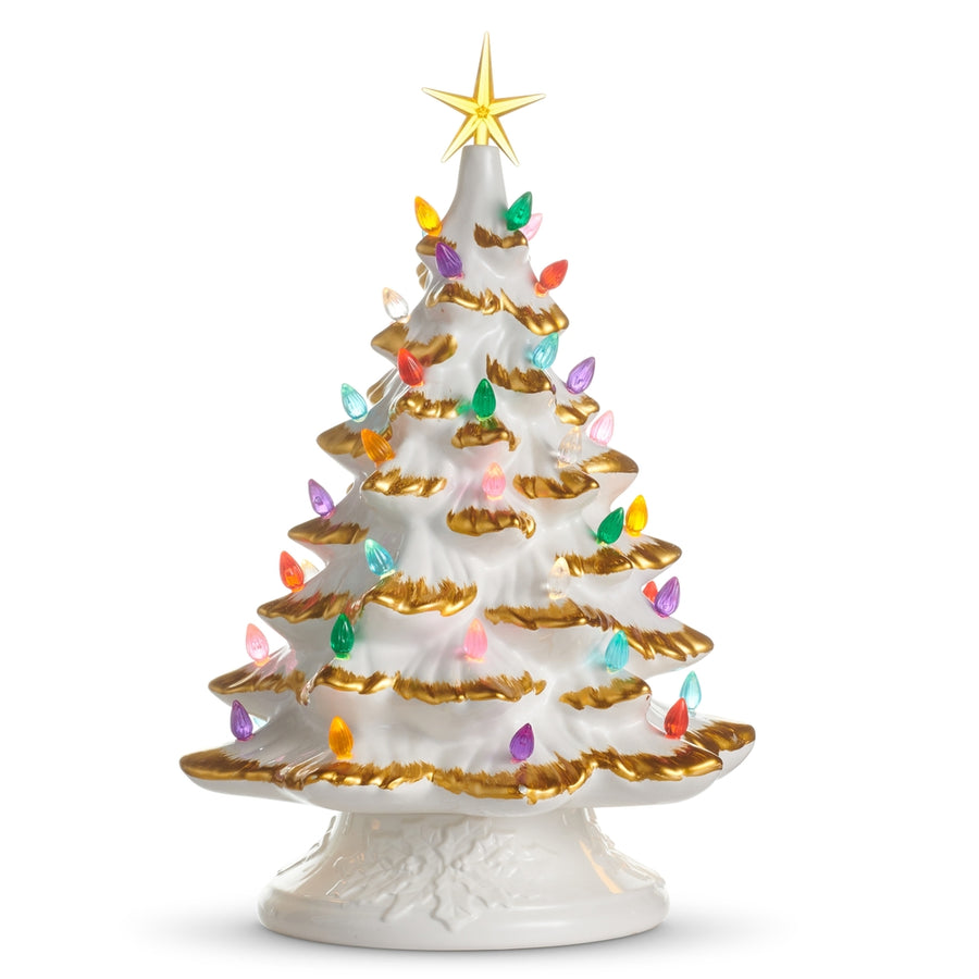 15" White and Gold Lighted Tree