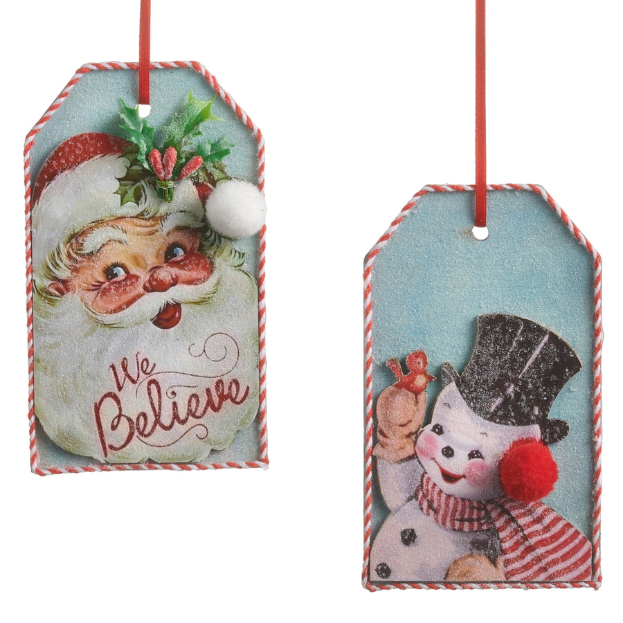4.75" Vintage Tag Ornament - Mdf, Polyester, Plastic And