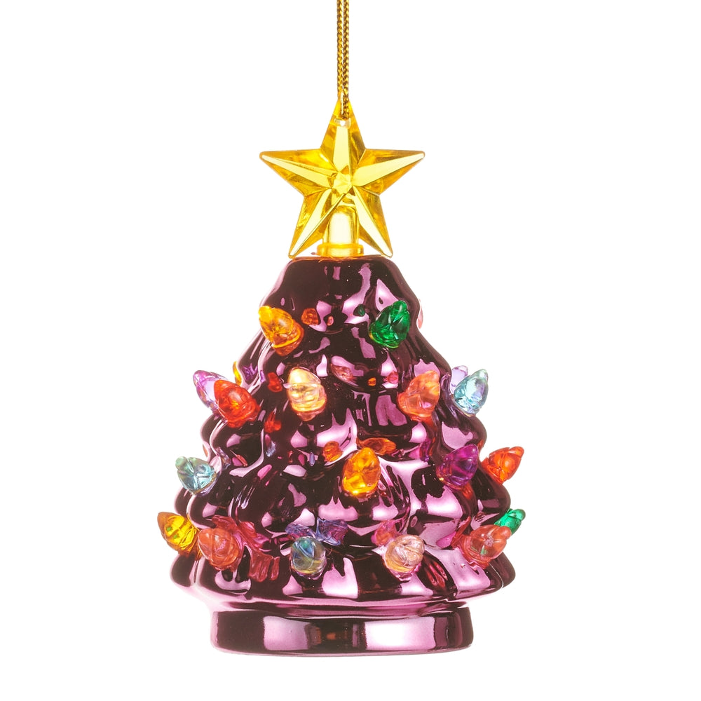 4.5" Pink Metallic Tree Lighted Ornament