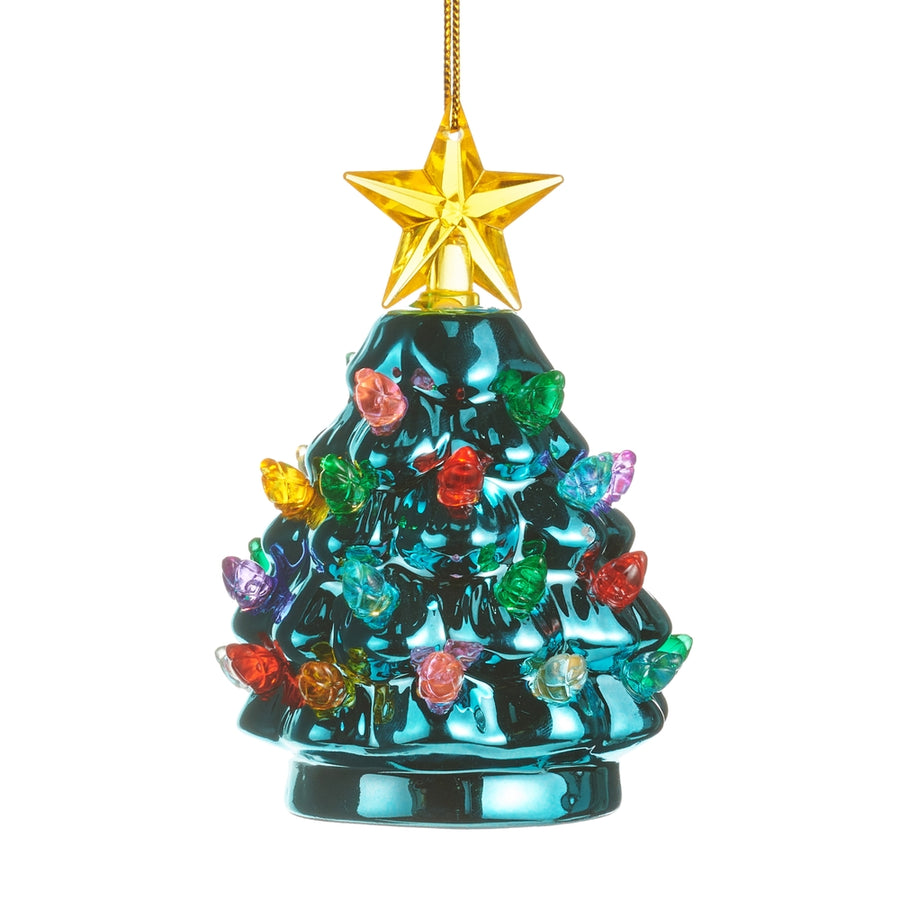4.5" Metallic Blue Tree Lighted Ornament