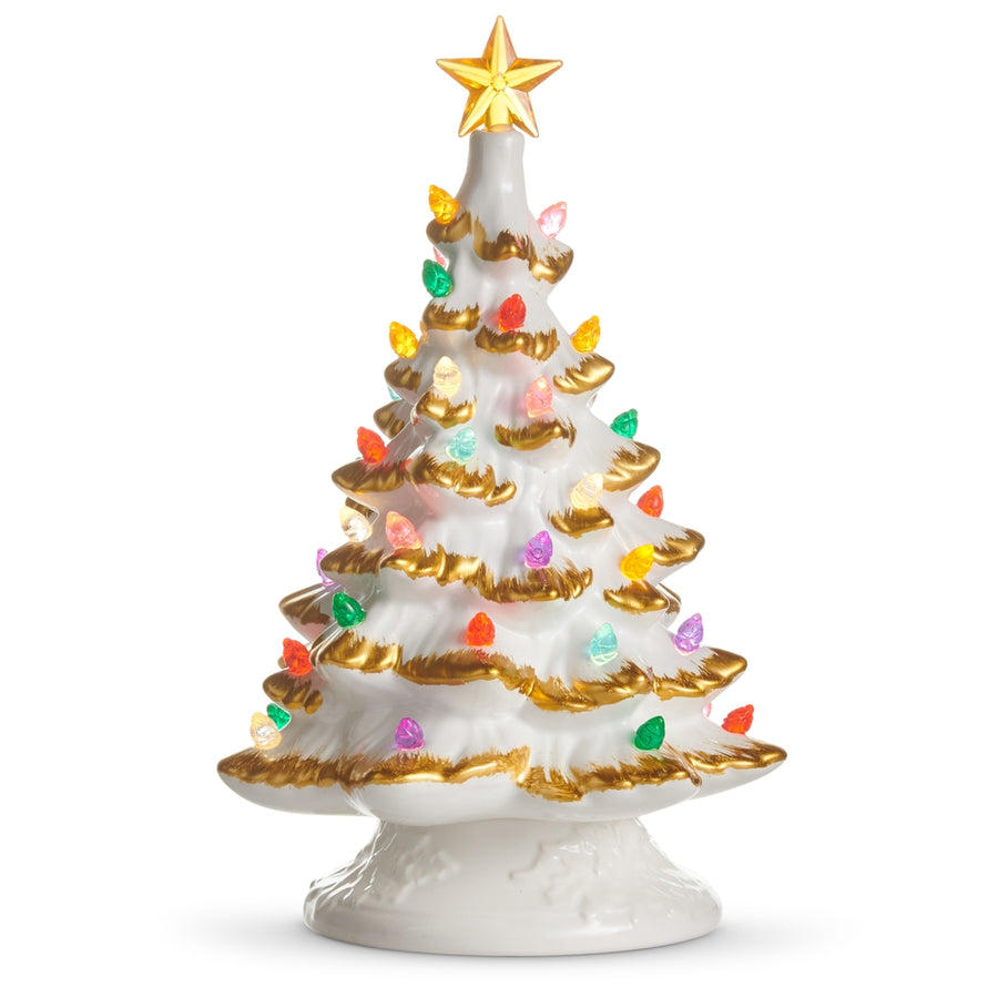 9" White and Gold Lighted Tree