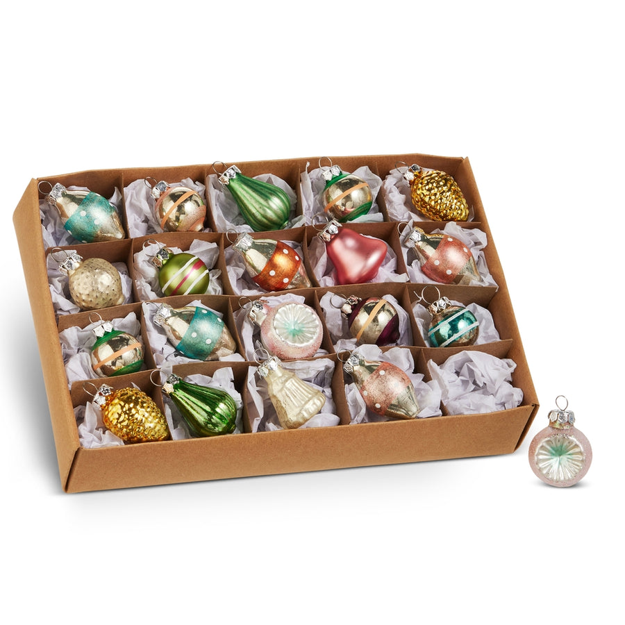 Box Of 20 Multicolor 1" Box of Mini Vintage Ornaments