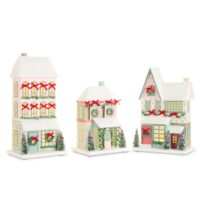 14" Snowflake Lane Lighted Paper Houses